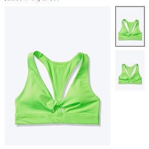 Pink neon green twist front bikini top